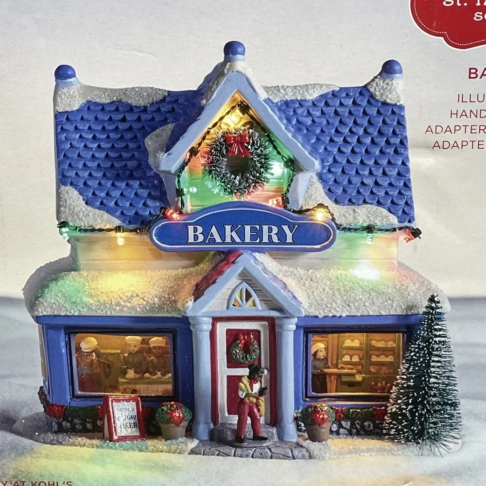 St Nicholas Square Village - BAKERY - Animated LED Lighted  - New